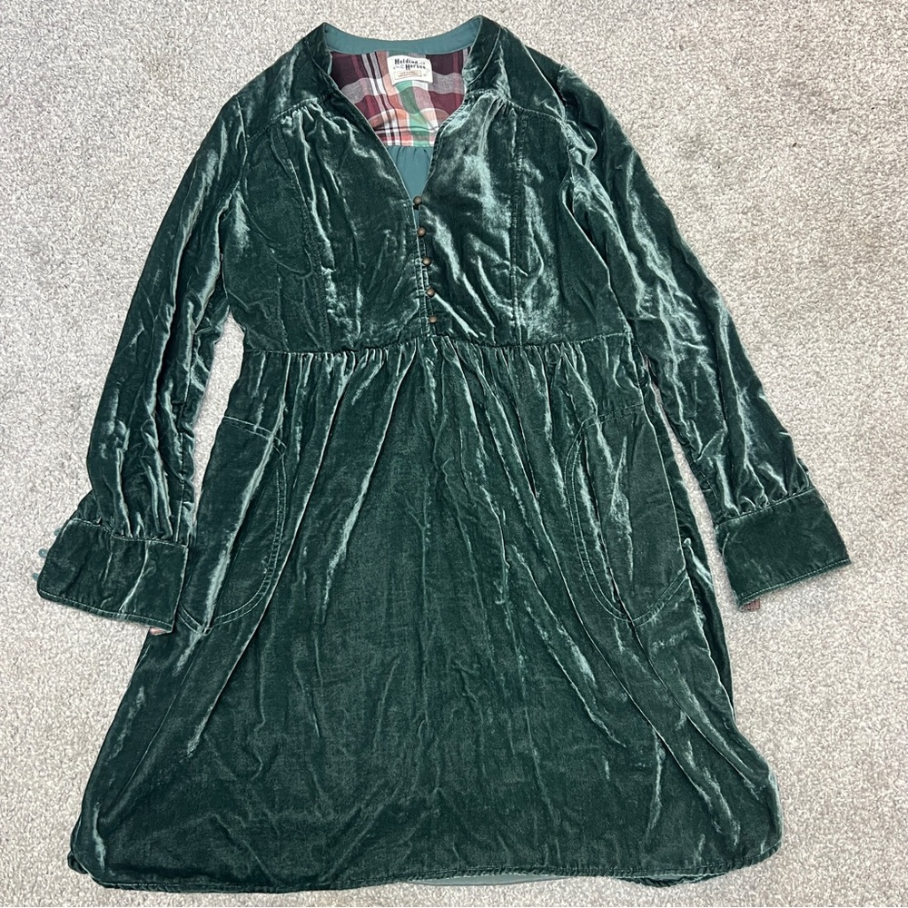 Holding Horses Dress Womens XS Velvet Long Sleeve Boho Pockets Holiday Party